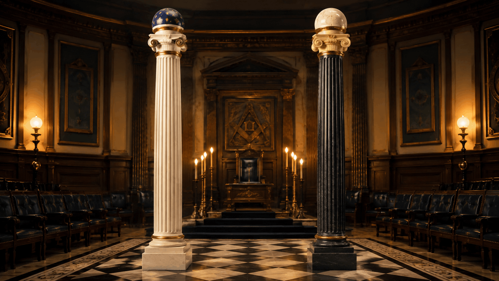 Logia masónica en Querétaro con columnas del templo